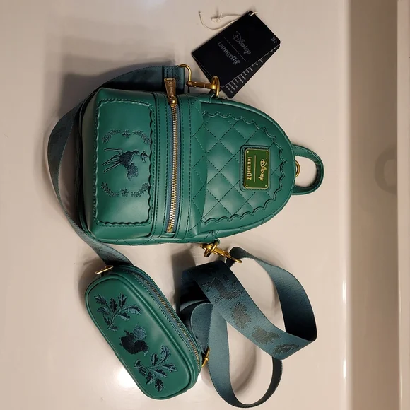 Bambi Loungefly X Disney Green Quilted Pattern Crossbody Sling Matching Coin Bag - Picture 15 of 16